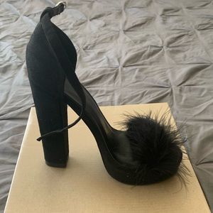 Black feather heels